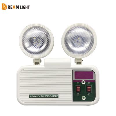 China Auto Fire Resistant Battery Operated ABS Plastic Emergency Light Emergency Lights Twin Head Led Rechargeable Emergency Light for sale