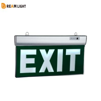 China Fire Emergency Exit Sign Acrylic Aluminum Aluminum Fire Safety Exit Sign Double Hanging Side Lights for sale