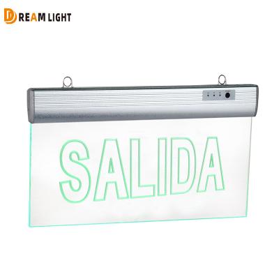 China Double Fire Emergency Exit Sign SALIDA Letter Dide LED Emergency Exit Sign Arabic Engraved Wall Mounted Single Acrylic Light for sale