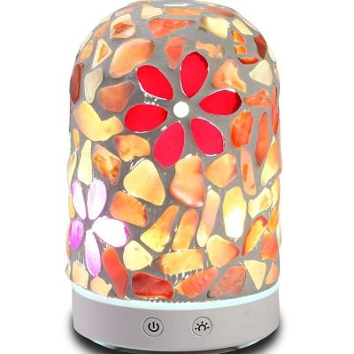 China 2020 Car Mosaic Glass Flower In Shell Aromatherapy Humidifier 120ml Housing Aroma Essential Oil Diffuser With 14-Color LED Light for sale