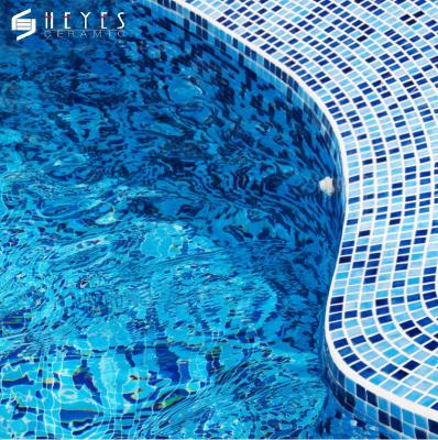 China Glazed Ceramic Blue Mosaic Tile Pool Wall And Floor Metallic Porcelain Tiles Porcelain for sale