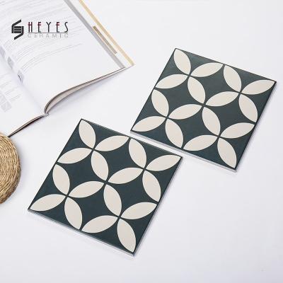 China Glazed Metallic Tiles Black White Flower Pattern Kitchen Bathroom Background Wall Tiles for sale