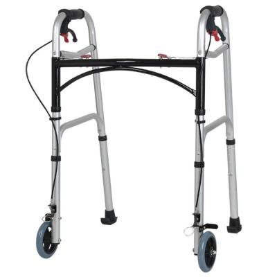 China Aluminum folding walker with wheels/aluminum walker with wheel/two button folding walker YC8201-5W for sale