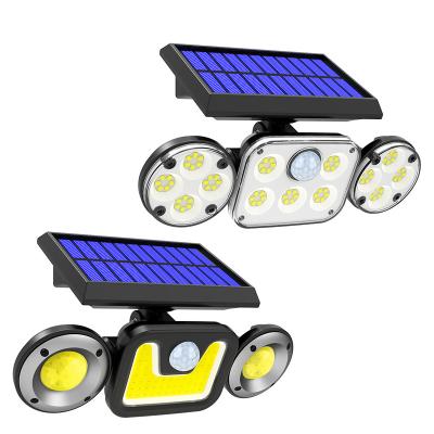 China Waterproof Outdoor Garden Heads Solar Panel Lights Three Wave PIR Sensor Security Lamp Portable Garden Wall Solar Light for sale