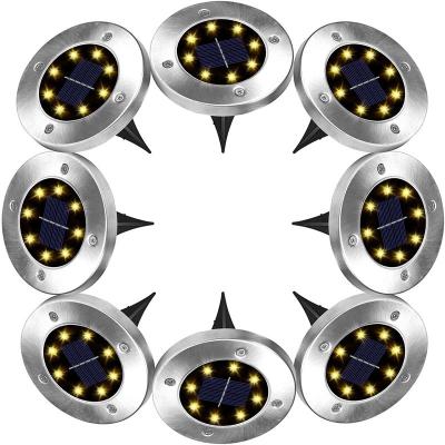 China Led Garden Solar Power 8 Landscape Lighting Waterproof Walkway Flood Deck Pathway Patio Lawn Lights Solar Garden Disc Ground Light for sale