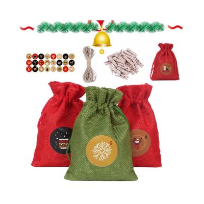 China Christmas Decoration Christmas Suit New Burlap Sack Dvent Calendar Gift Bags Bulk Sack For Christmas for sale