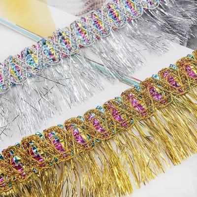 China Wholesale new design mobile phone garment accessories ZSY bullion fringe gold trimming 5.5CM tassel lurex fringe lace for sale