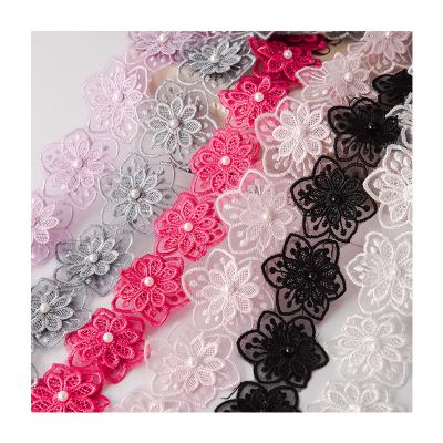 China ZSY Embroidery Lace Trim 3D Flower Water Soluble Lace Viable Wholesale Beautiful Lace 6CM Width for sale