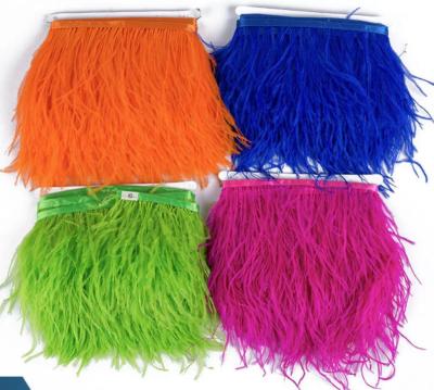 China Goose Feather 10-15cm Dyed Good Quality Ostrich Feather Trims Colorful Fringe Ostrich Feathers Trimming For Clothes Decoration for sale