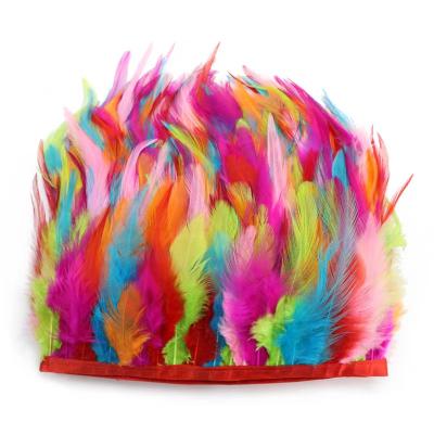 China ZSY Decorations Dyed Various Colors Rooster Bronze Rooster Half Tail Fringe Coque Feather Fringe Trim Carnival Feathers Trimming Chicken for sale