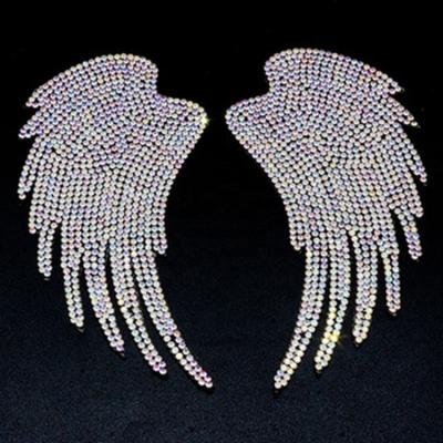 China Flatback ZSY Custom Design Rhinestone Angel Wings Sequin Applique Patch Iron On Apparel for sale