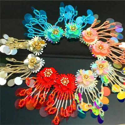 China ZSY Handmade Sew On 5 Colors 3D Flower Sequin Fringe Applique Handmade Flower for sale