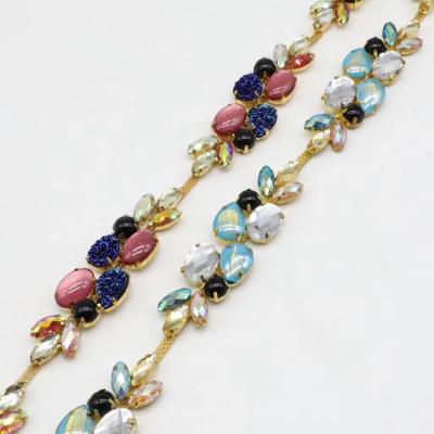 China ZSY Flatback Rhinestone Colorful Trim Rhinestone Resin Chain Bandage Applique for Clothing Crafts for sale