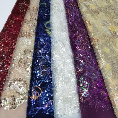 China ZSY 2022 Viable high-end embroidery lace with colorful beads lace fabrics all over embroidery fabric sequined lace for sale