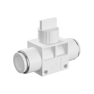 China Building Material Shops HVFF Series Pneumatic Hand Valve Parts Air Flow Control Switch Union Push In Connectors With A Manual Switch for sale