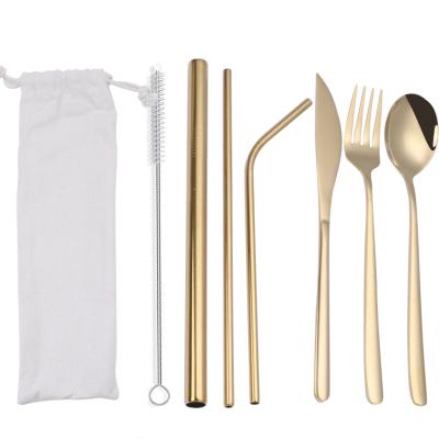 China Viable Customized Colorful Reusable Straw Tableware Straw Set With Case Portable In Stainless Steel Metal for sale