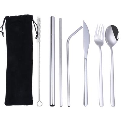 China 304 Stainless Steel Knife and Fork Spoon Stainless Steel Straw Set Cutlery Set Gift Viable Portable Custom for sale