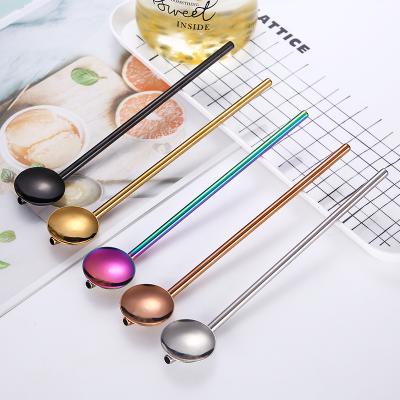 China 304 Stainless Steel Straw Spoon Scoop Cutlery With Round Eco-friendly Sustainable Creative Reusable Mixing Drinking Head for sale