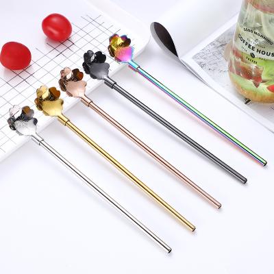 China Beautiful Viable Creative Pocket Straw Spoon Scoop Ice Cream Cherry Mixing Coffee Tea Dessert Stainless Steel Cutlery for sale