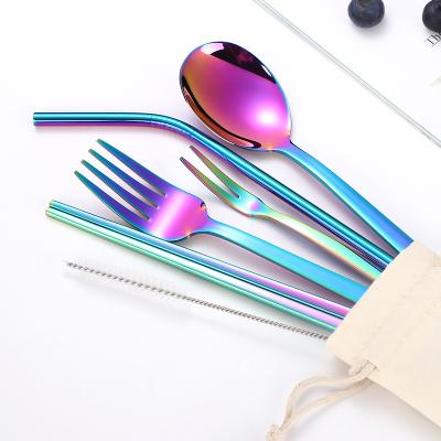 China Sustainable Reusble 304 Stainless Steel Portable Cutlery With Drinking Straw Pipette Set With Bag for sale