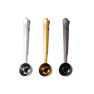 China Eco-friendly Stainless Steel Metal Teaspoon Scoop 15ml Measuring Clamp With Bag Clip Cutlery for sale