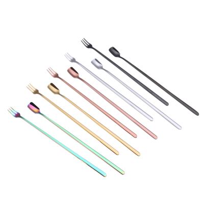 China Sustainable 304 Stainless Steel Ice Cream Fork And Spoon With Long Handle for sale