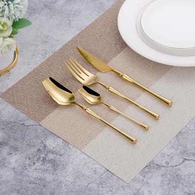 China Viable custom design high quality gold stainless steel spoon knife and fork dinnerware set for sale