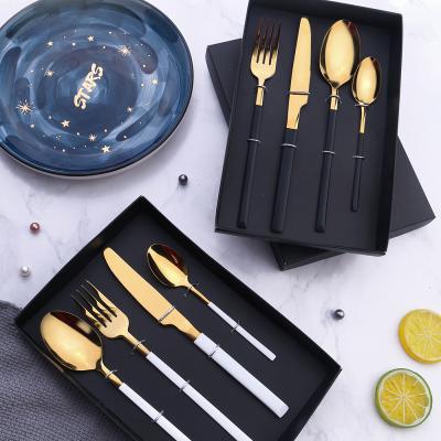 China Gift Box Stainless Steel Flatware Knife Fork and Exquisite Spoon 4pcs Dinnerware Cutlery Set for sale