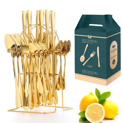 China Viable Customized Metal Stainless Steel Hotel Gift 24pcs Cutlery Set With Shelf And Paper Box for sale