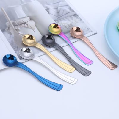 China Eco-Friendly Sustainable 304 Stainless Steel Coffee Dessert Ice Tea Spoon Mixing Scoop With Football Short-Handle for sale