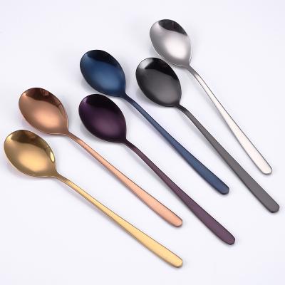 China Korean Round Head Long Handle Dinner Table Spoon Stainless Steel Long Lasting Hot Selling Cutlery for sale