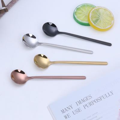 China Viable 304 Stainless Steel Korean Short Handle Round Dessert Main Cafe Ice Cream Cutlery Mixing Spoon for sale