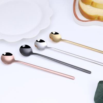 China Sustainable 304 Stainless Steel Korean Ice Cream Dessert And Coffee Long Handle Spoon Scoop for sale