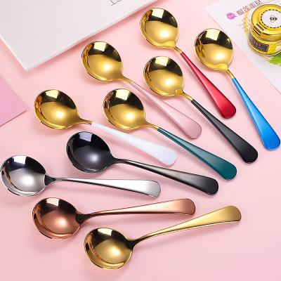 China Food Grade 304 Stainless Steel Viable Korean Colorful Table Dinner Soup Teaspoon Cutlery For Home Restaurant And Wedding for sale