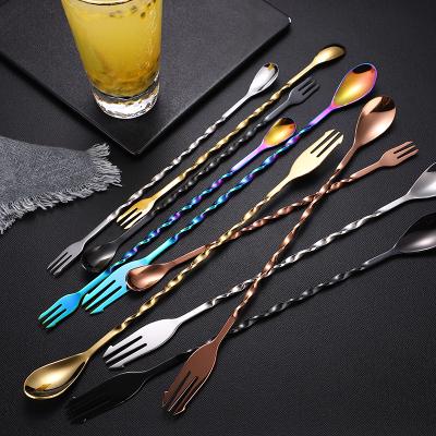 China Stainless Steel Viable Stirrer Food Grade Cocktails Pocket Mixing Spoon with Long HandleTableware Cutlery for Home and Bar Party for sale