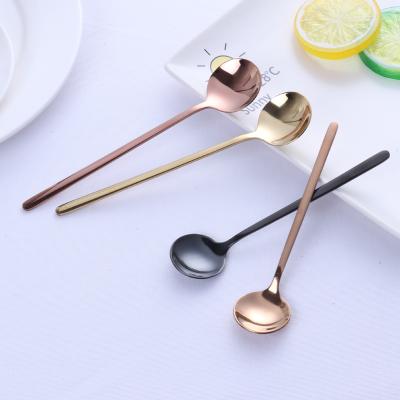 China High Quality Viable 304 Stainless Steel Korean Colorful Cutlery Korean Colorful Cutlery Dessert Pocket Spoon Mixing Scoop With Long Handle for sale