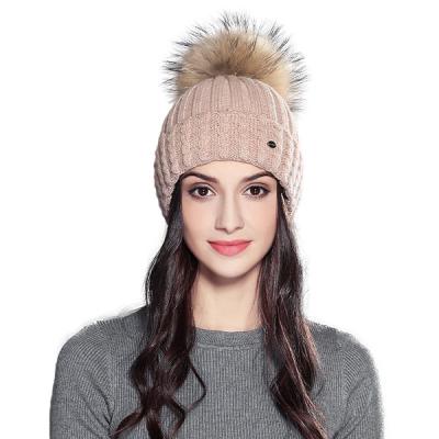 China BSC0080 COMMON eleven colors real raccoon women's new design pom pom hats fur pompom beanies natural wool for sale