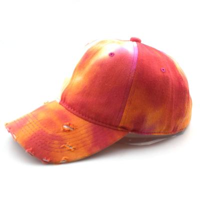 China BSC0155 JOINT Women Men Fashion Outdoor Sports Hats Tie Dye Washed Retro Hole Washed Gradient Baseball Hat for sale