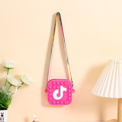 China Colorful Fashion Pop Itting Tik Tok Purse Girls Square Cross Push Bubbles - Body Bag Wiggle Toy Silicone Decompression Coin Purse For Kid for sale