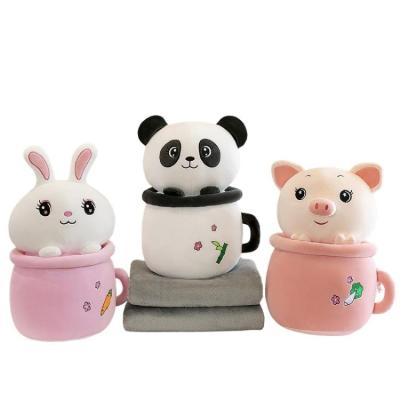 China AIFEI TOY Summer Car Office Lunch Break Milk Tea Cup Creative Plush Fruits Three-in-One Air Conditioning Quilt Hand Warm Flannel Car Pillow Covering Toy for sale