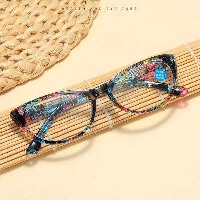 China 2022 new arrival retractable cheap ladies floral reading glasses shape print clear presbyopia glasses computer glassware for sale