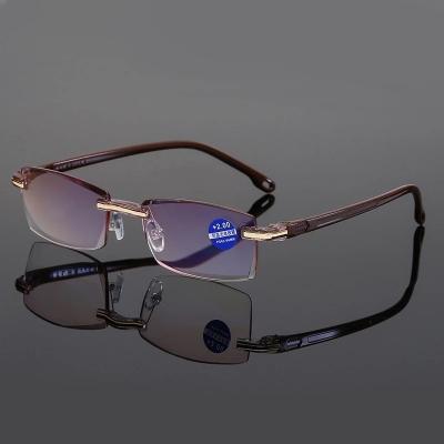 China For Women's Wholesale Cheap High Quality Blue Vintage Anti Presbyopia Rays Eyeglasses 2022 Rimless Reading Glasses Men's Eyewear for sale