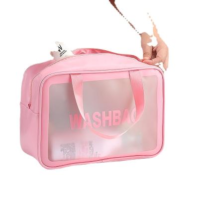 China New Design PVC Custom Made Synthetic Clear Waterproof Cosmetic Toiletry Case Fashion Makeup Women Makeup Bag Travel Portable Bag for sale