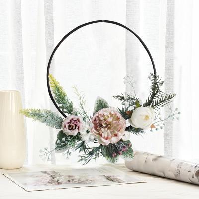 China For Wholesale Artificial Wedding Decoration Spring Summer Main Entrance Christmas Decoration Blue White Rose Farmhouse Housewarming Hydrangea Wreath for sale