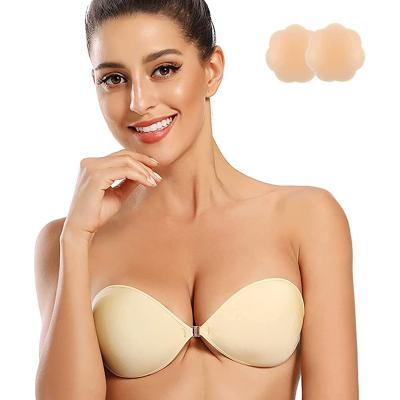 China Breathable Women Slip Invisible Backless Strapless Silicone Adhesive Waist Bra With Nipple Cover for sale