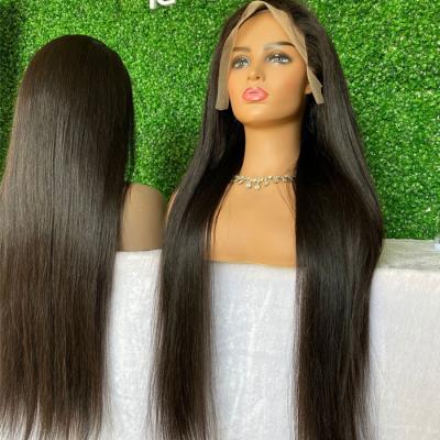 China Wholesale Natural Hairline 130% Density Transparent Wave Lace Wig Bleached Knots Glueless Full Lace Human Virgin Hair Wig for sale