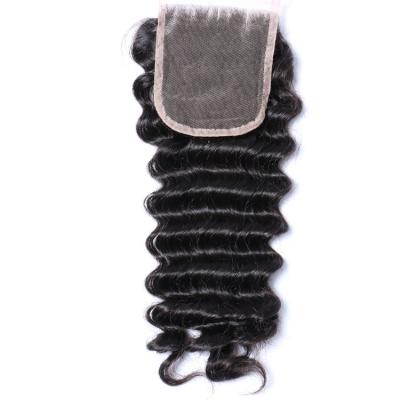 China Indian Deep Wave 100% Natural Hair Extensions Grade Transparent 4x4 5x5 Lace Closure With Deep Wave Textures for sale