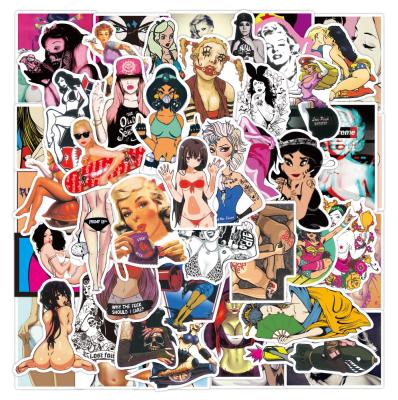 China Custom New Sale Waterproof+Eco-friendly 50pcs/bag Cartoon Hot Beauty Girls Waterproof Vinyl Die Cut Graffiti Stickers For Scooter Suitcase Notebook for sale