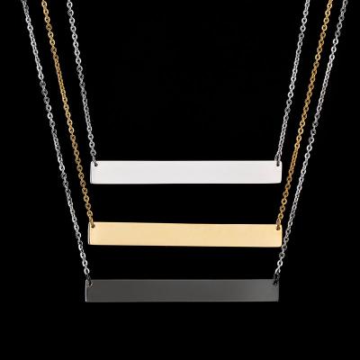 China Custom Personalized Stainless Steel Blank Bar Pendant Necklace 3 Colors Laser Engraved Bar Necklace for sale