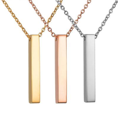 China Personalized TRENDY 3D Stainless Steel Vertical Bar Necklace Engraved Blank Bar Pendant Necklaces For Women Men for sale